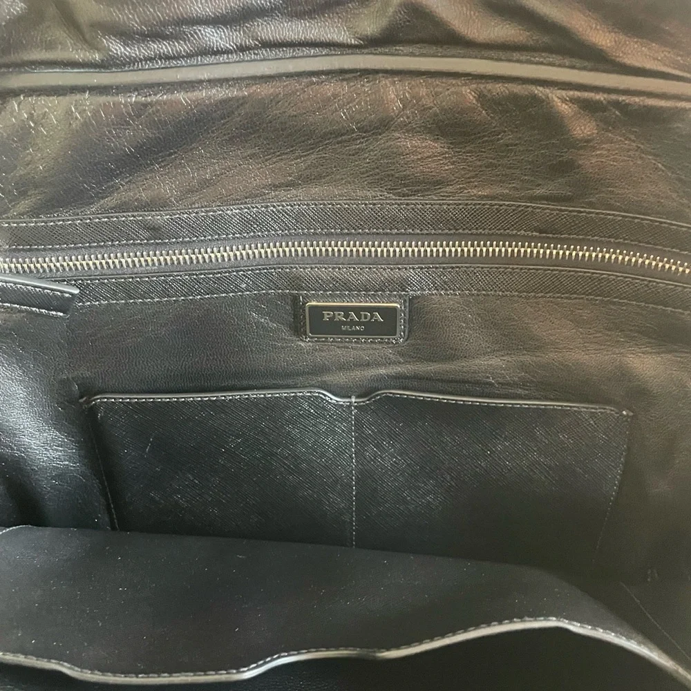 Prada Saffiano Travel Leather Duffle/Brief Bag With Lock
